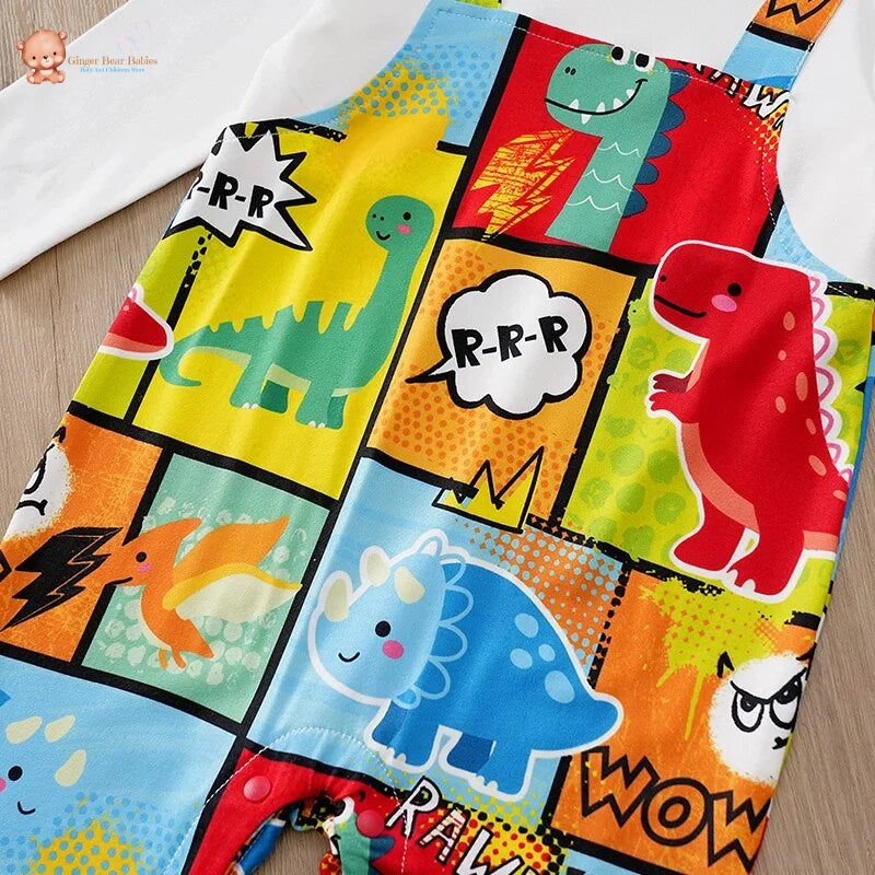 Colourful and Cute Dinosaur Long Sleeved Baby Jumpsuit