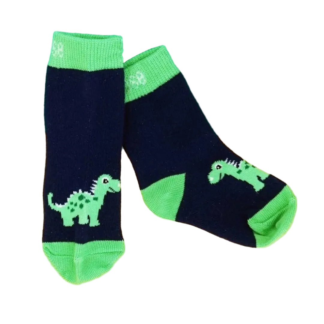 Maple the Dino β Navy & Green Baby Socks