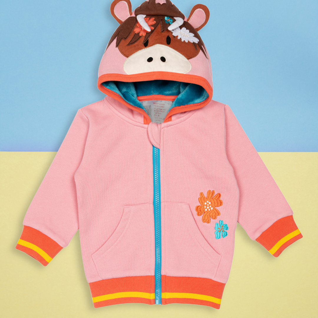 Highland Cow Hoodie for Kids - Zip Front with Animal Face