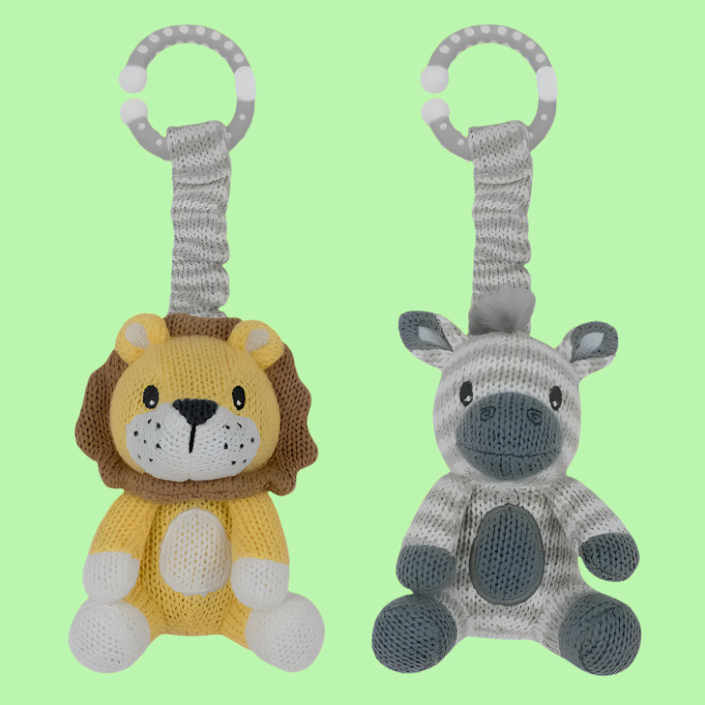 2pk Stroller Toys - Zebra & Lion