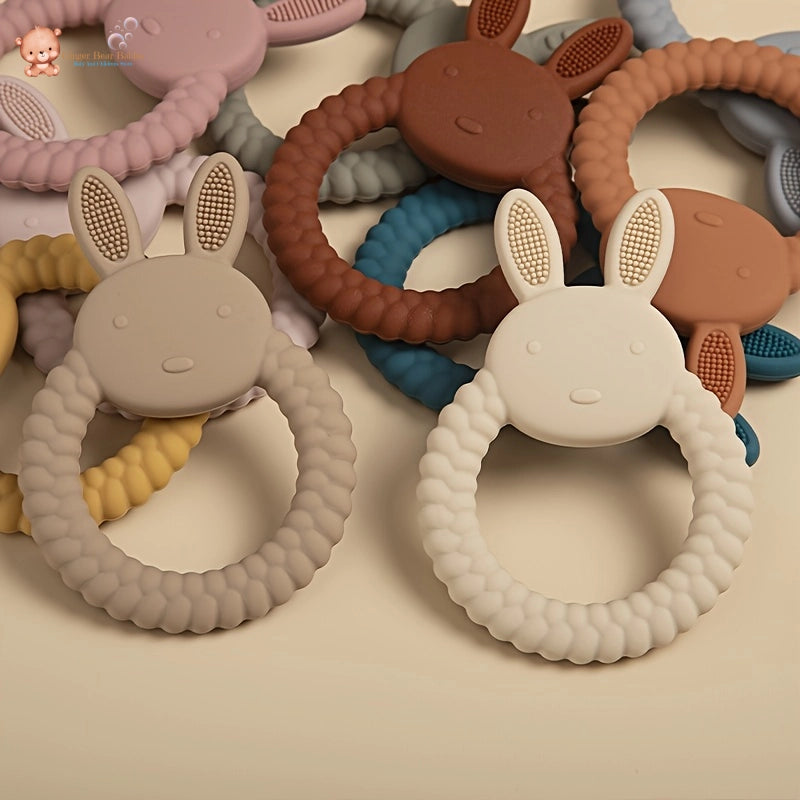 Cartoon Rabbit Silicone Teether Toy - Food Grade Molar Chewing Accessory.
