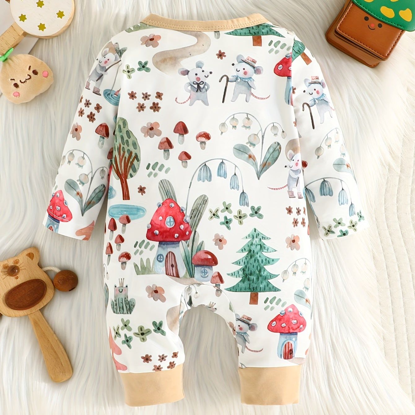 Baby Boy's Sweet Watercolour Mushroom Print Bodysuit