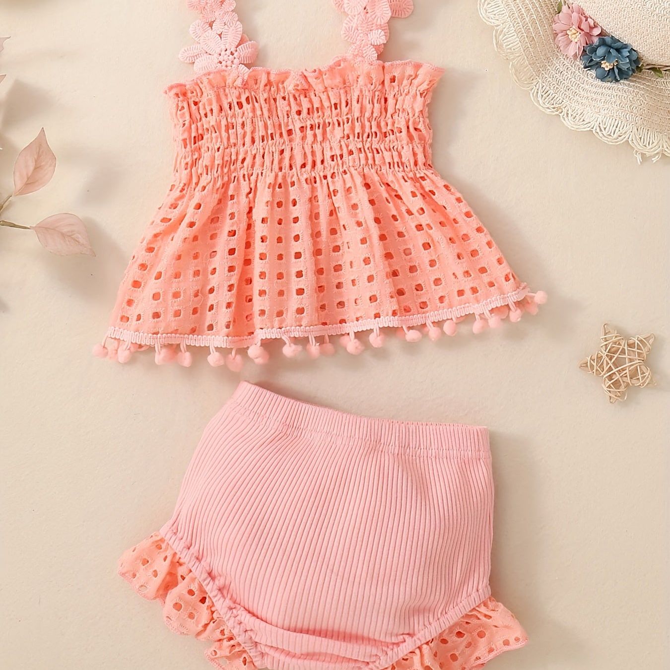Cotton Eyelet Pattern Baby Summer Two-piece Set