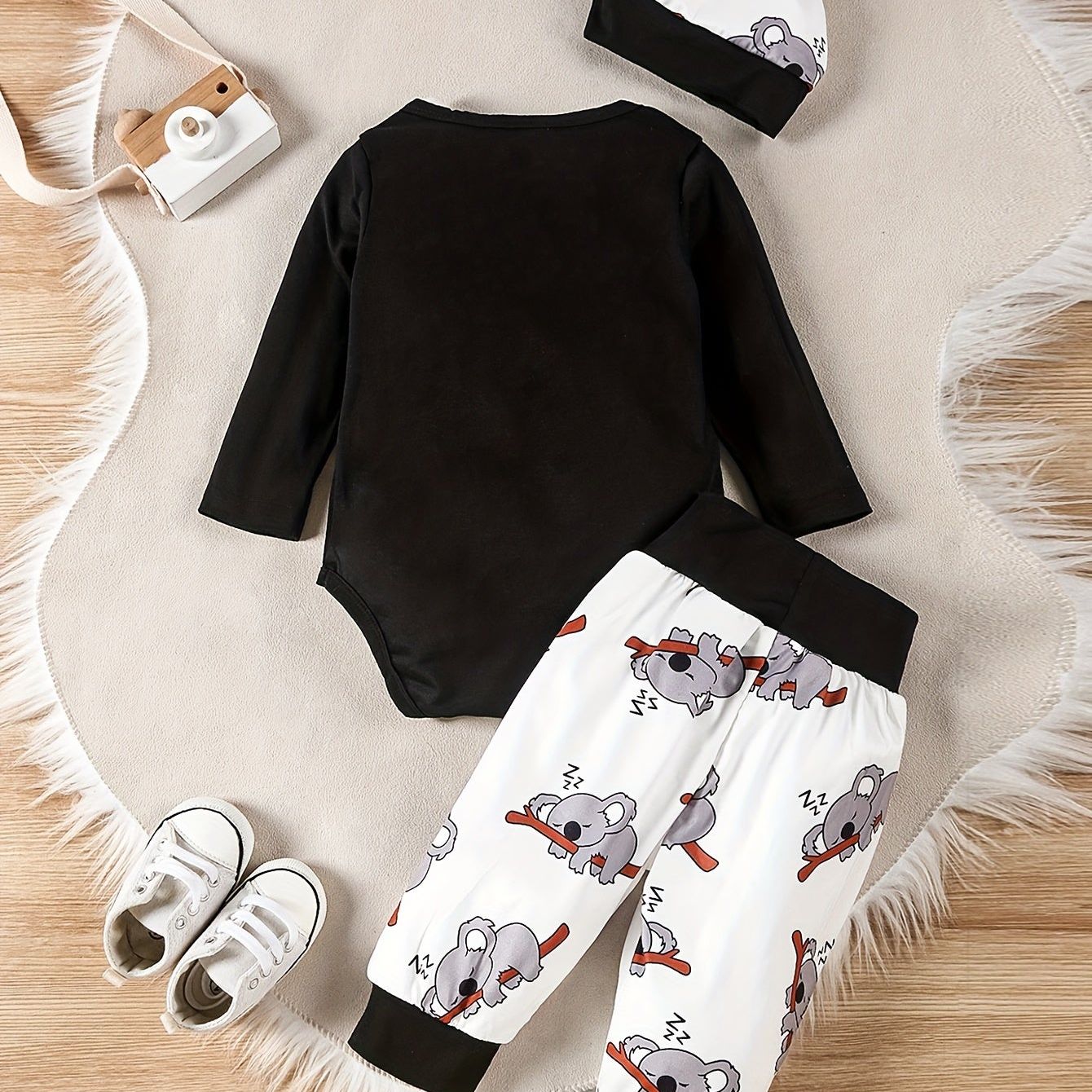 Baby Koala Long-sleeved Romper - Pants + Hat  -Three-piece Set