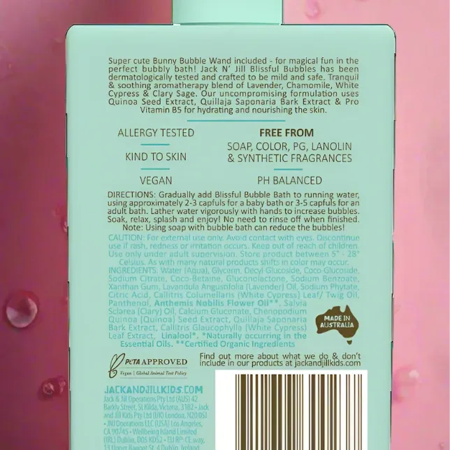 Jack 'n' Jills Blissful Bubbles Baby Safe Bubble Bath with Bunny Bubble Wand