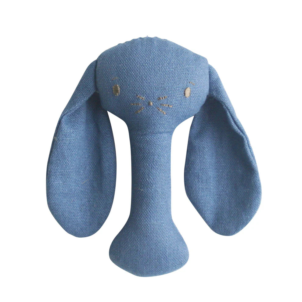 Bobby Bunny Chambray Linen Stick Rattle - Blue and Pink