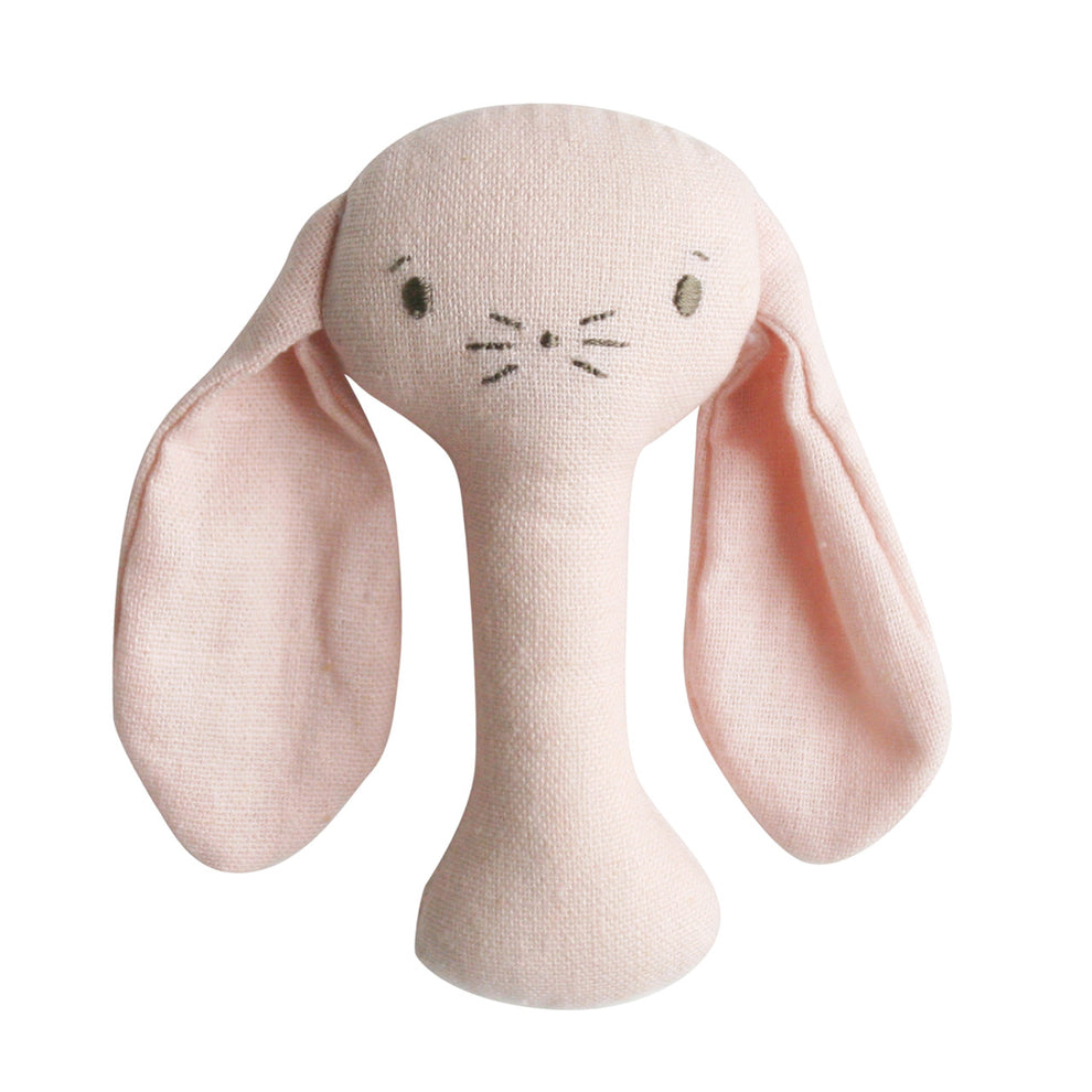 Bobby Bunny Chambray Linen Stick Rattle - Blue and Pink