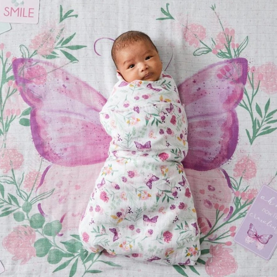 Sweet Baby Milestone Muslin Blanket and Photo Butterfly Card Set