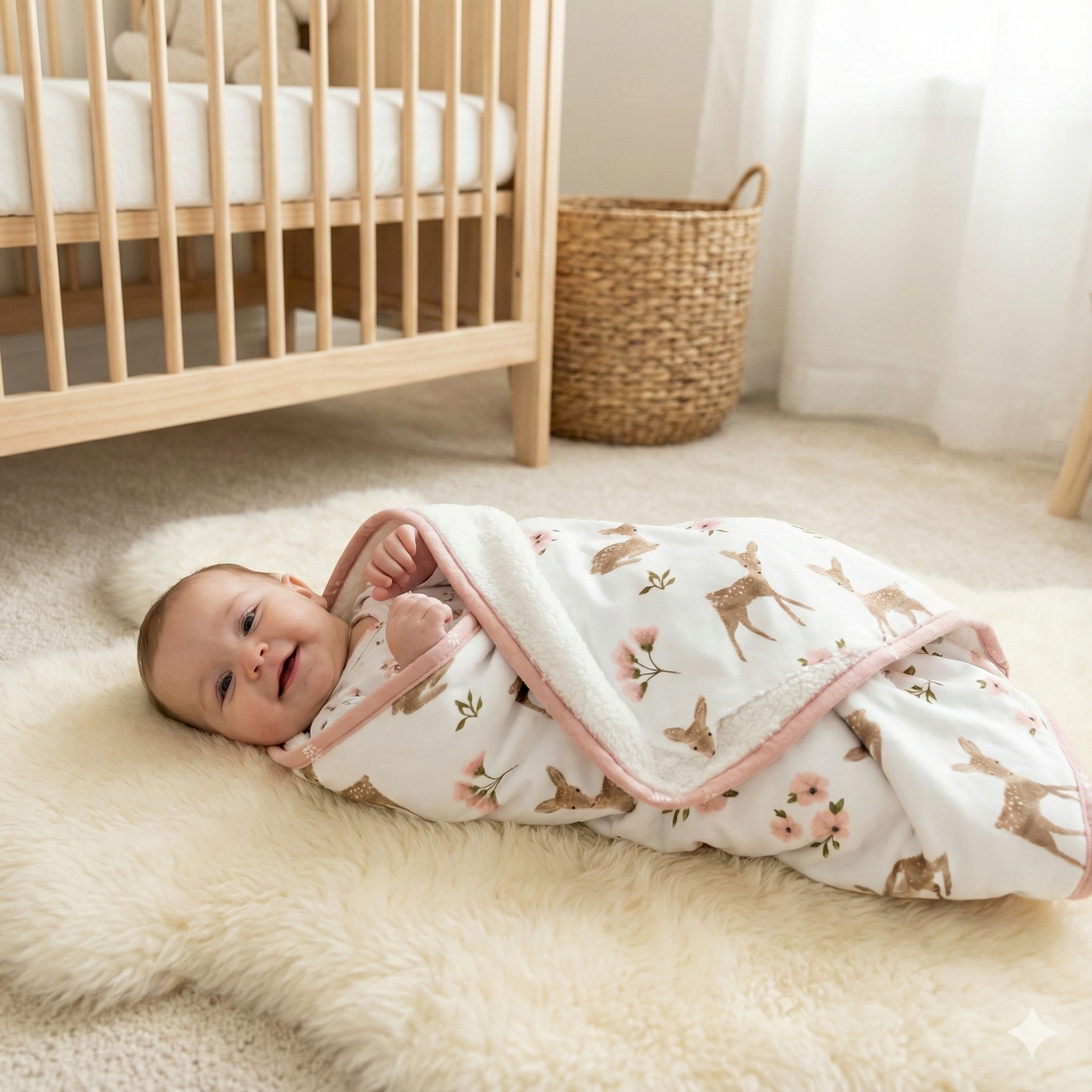 Little Dear Sherpa Pram/Bassinet  Blanket