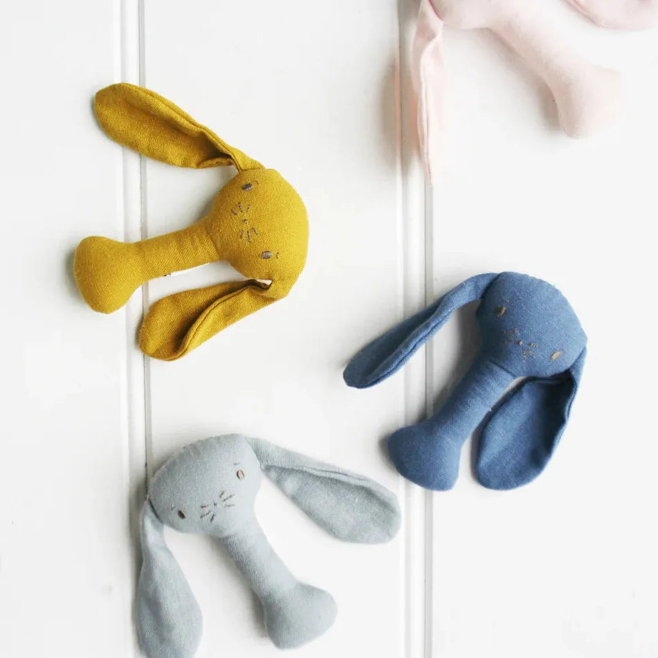 Bobby Bunny Chambray Linen Stick Rattle - Blue and Pink