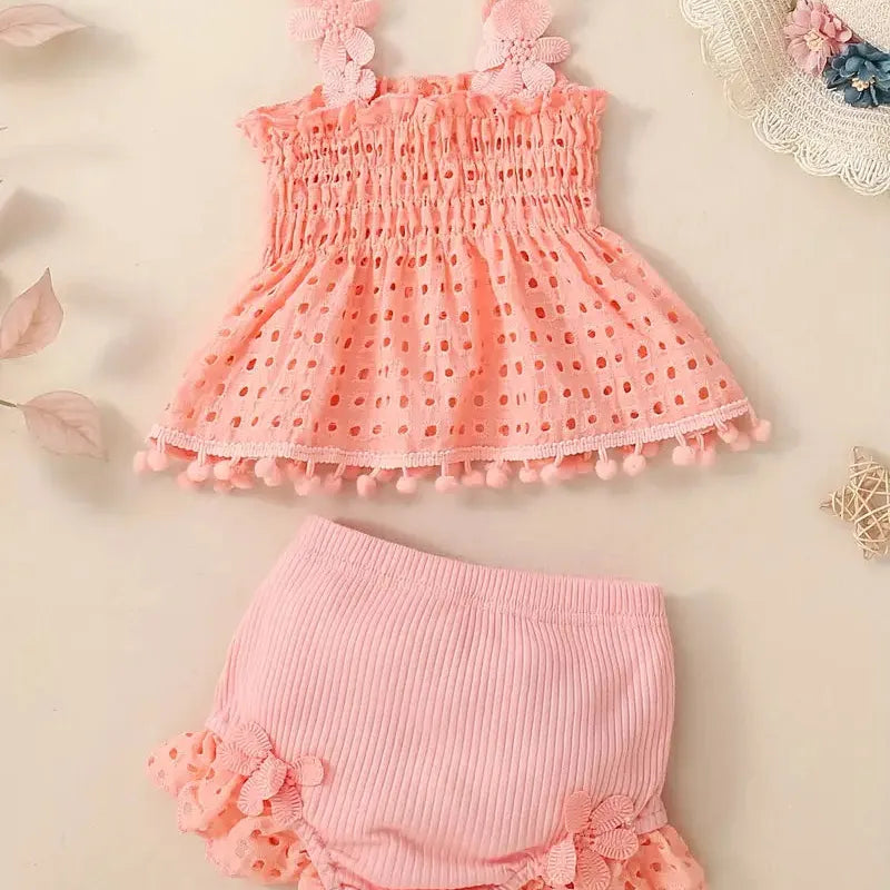 Sweet Baby 2 pc Breathable Pure Cotton Set - Flower Top+Ruffled Shorts