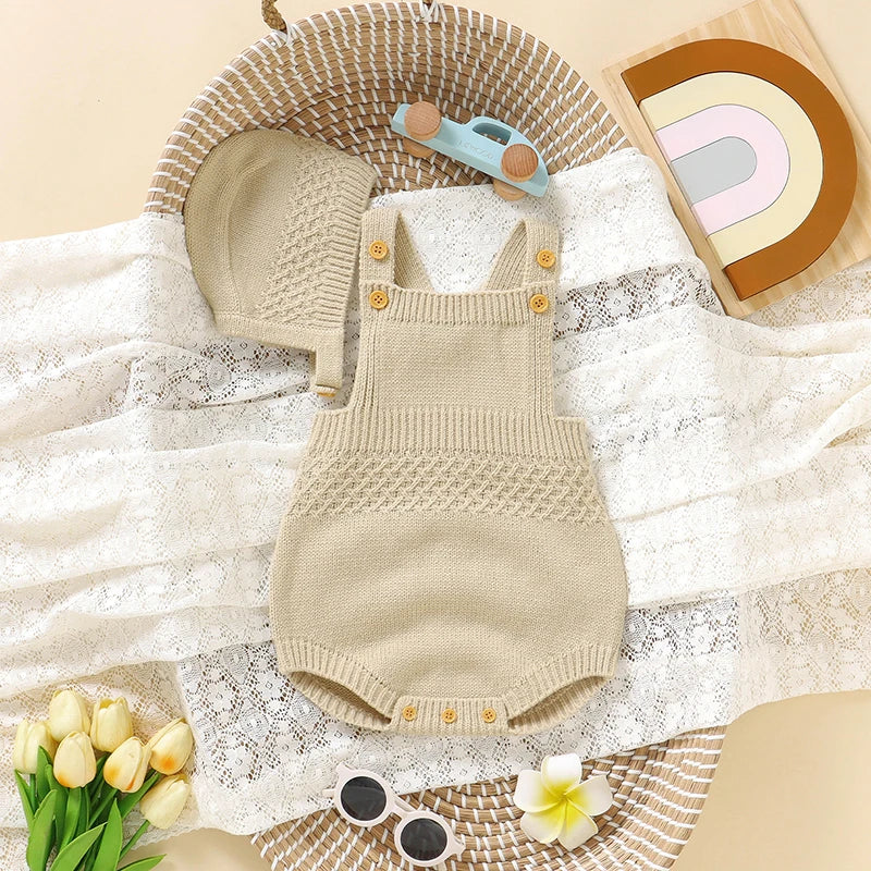 Lovely Knitted Infant  Playsuit with Hat