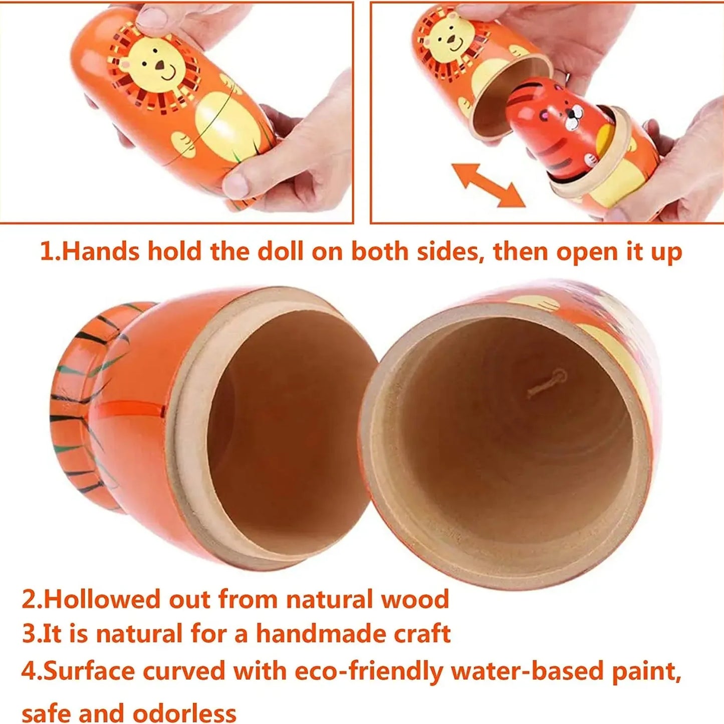 Handmade Wooden 5 Piece Animal Design Cute Nesting Dolls