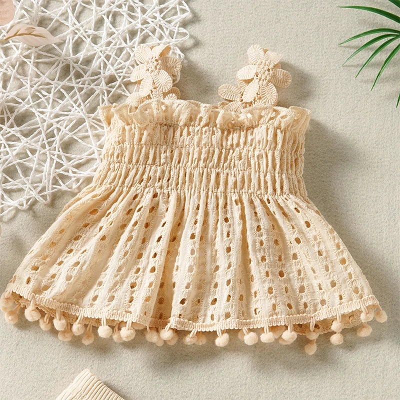 Sweet Baby 2 pc Breathable Pure Cotton Set - Flower Top+Ruffled Shorts