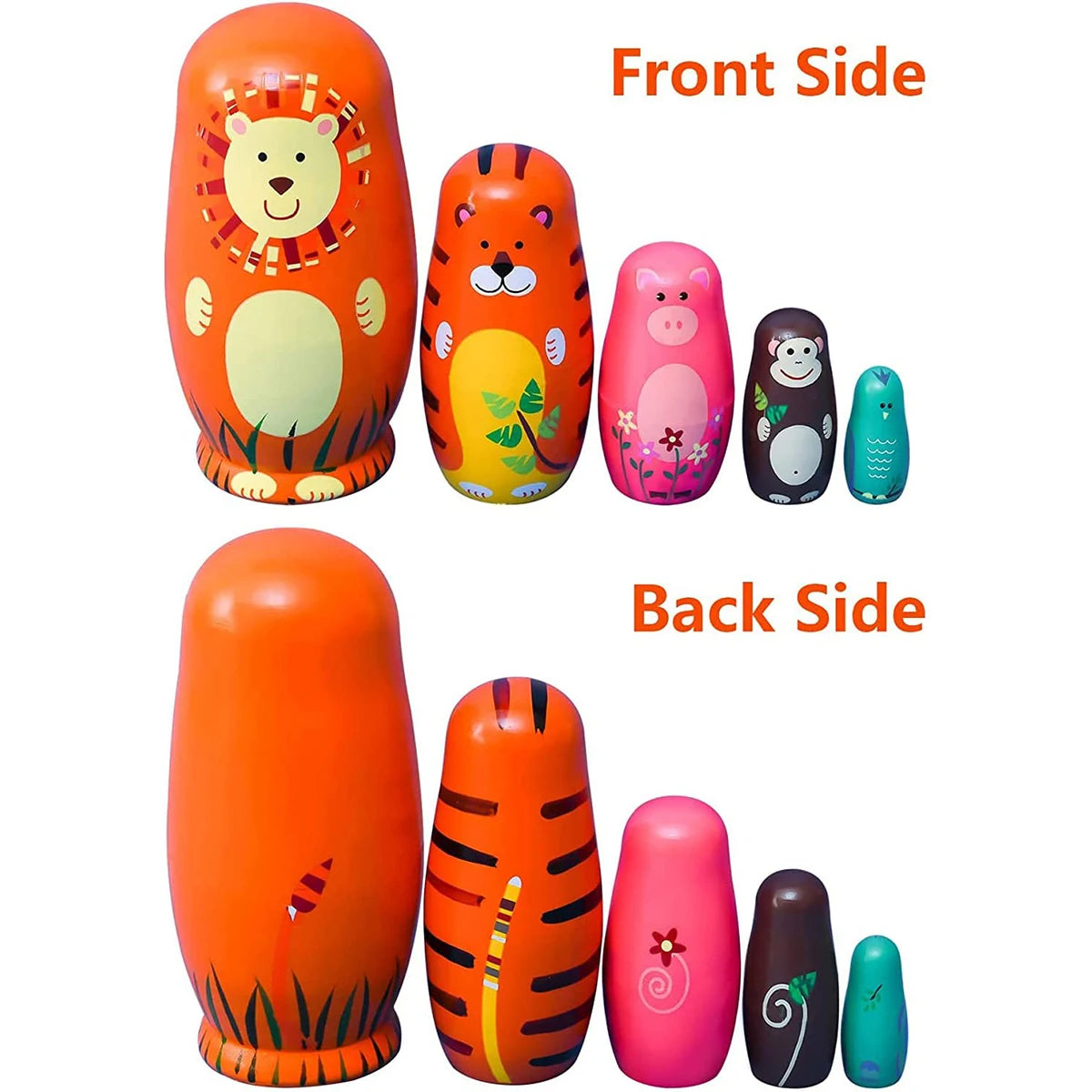 Handmade Wooden 5 Piece Animal Design Cute Nesting Dolls