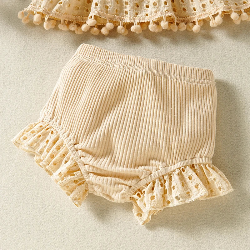 Sweet Baby 2 pc Breathable Pure Cotton Set - Flower Top+Ruffled Shorts