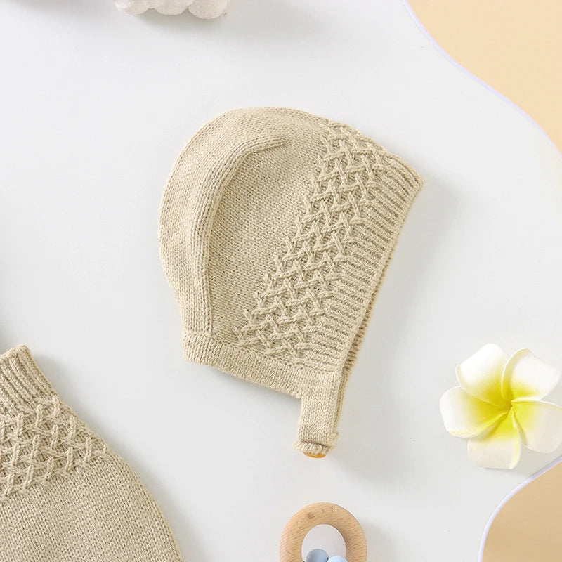 Lovely Knitted Infant  Playsuit with Hat