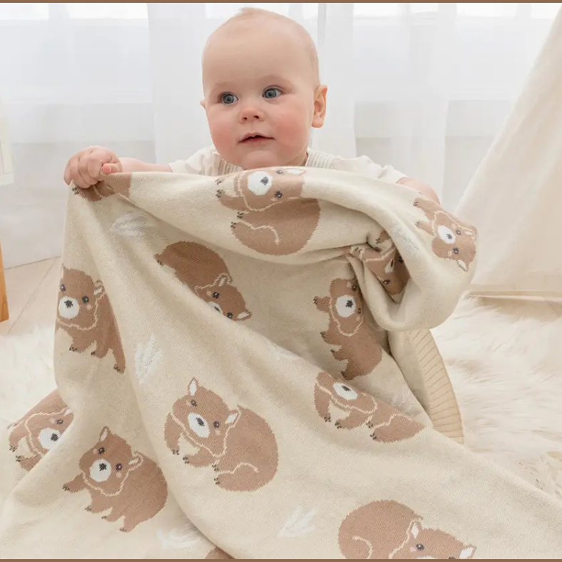 Australiana Baby Blanket - Wombat -100% Cotton