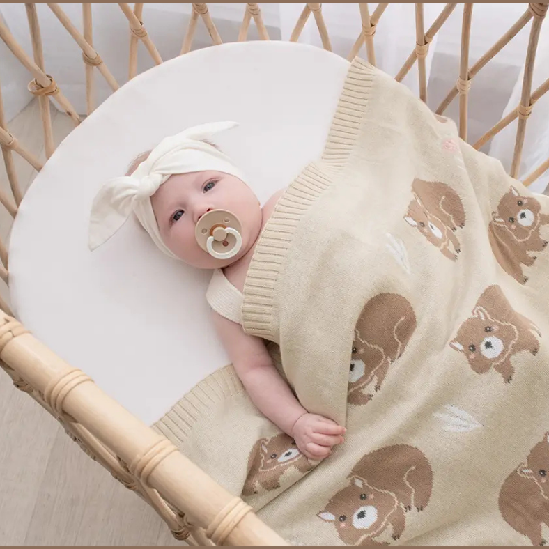 Australiana Baby Blanket - Wombat -100% Cotton