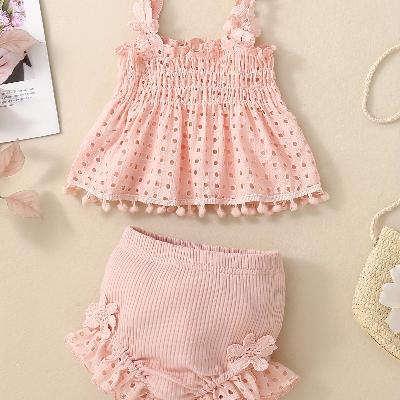 Cotton Eyelet Pattern Baby Summer Two-piece Set