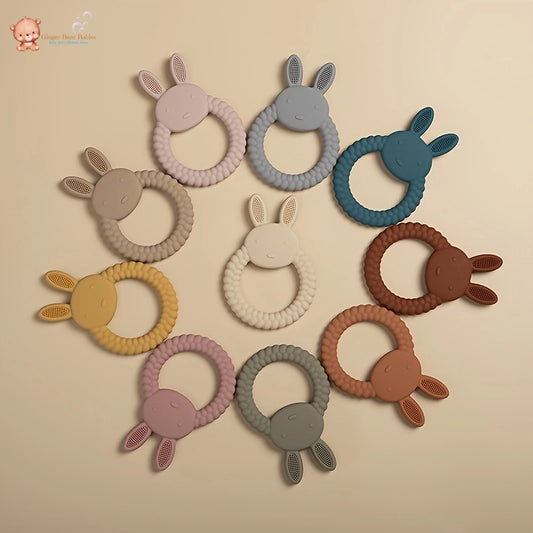 Cartoon Rabbit Silicone Teether Toy - Food Grade Molar Chewing Accessory.