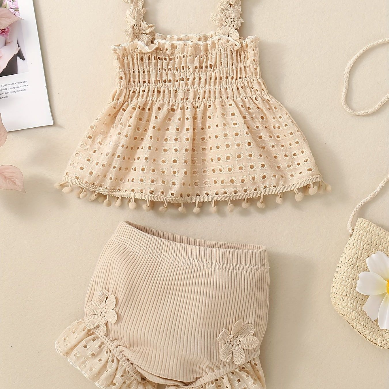 Cotton Eyelet Pattern Baby Summer Two-piece Set
